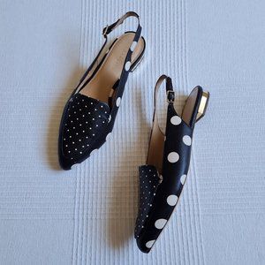 Talbots Poppy Black and White Polka Dot Sling Back Almond Pointed Toe Mule Flats